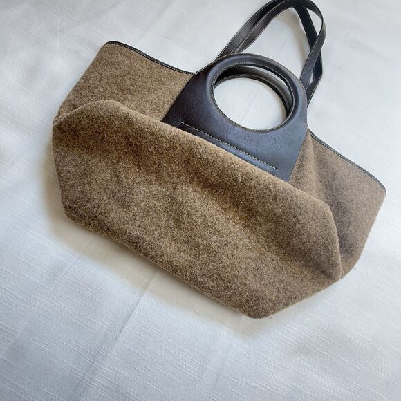 HEREU Studio Cala S Tote Bag In Brown Leather Tan Fabric Rare - Picture 4 of 10